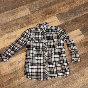 LL Bean Signature Black and White Plaid Shirt